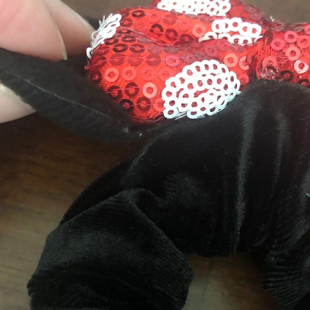 Handmade Women’s Minnie-Style Ear Scrunchie with Sequin Bow & Plaid Bow